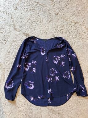 Sanctuary Navy Blouse with Purple Floral Print